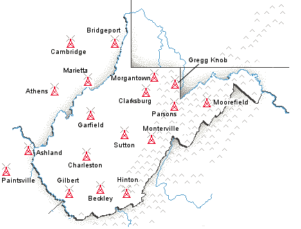 Image Map of Transmitters - West Virginia Vicinity