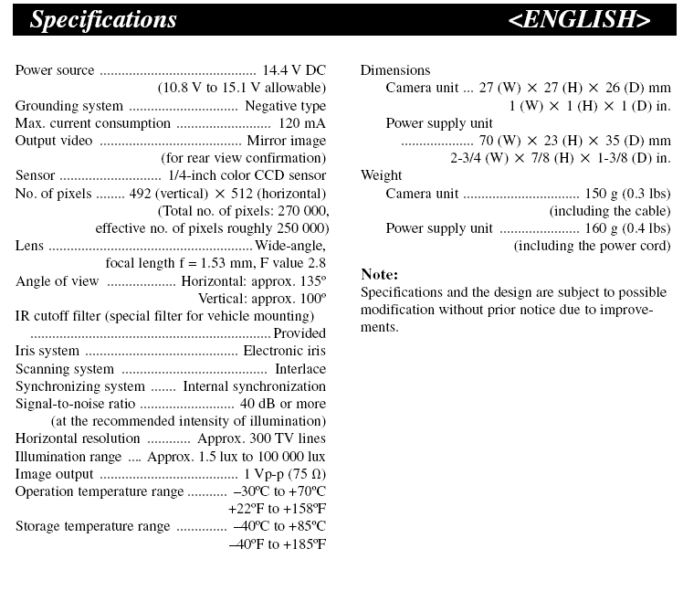 Pioneer ND-BC2 Specifications