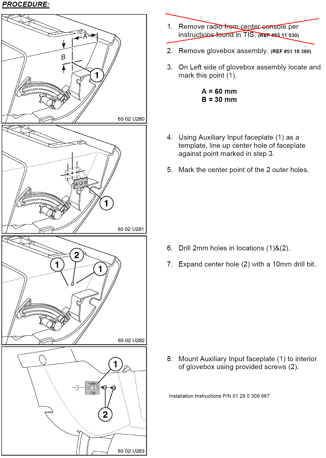 Install Instructions Part Number 01 29 0 309 667