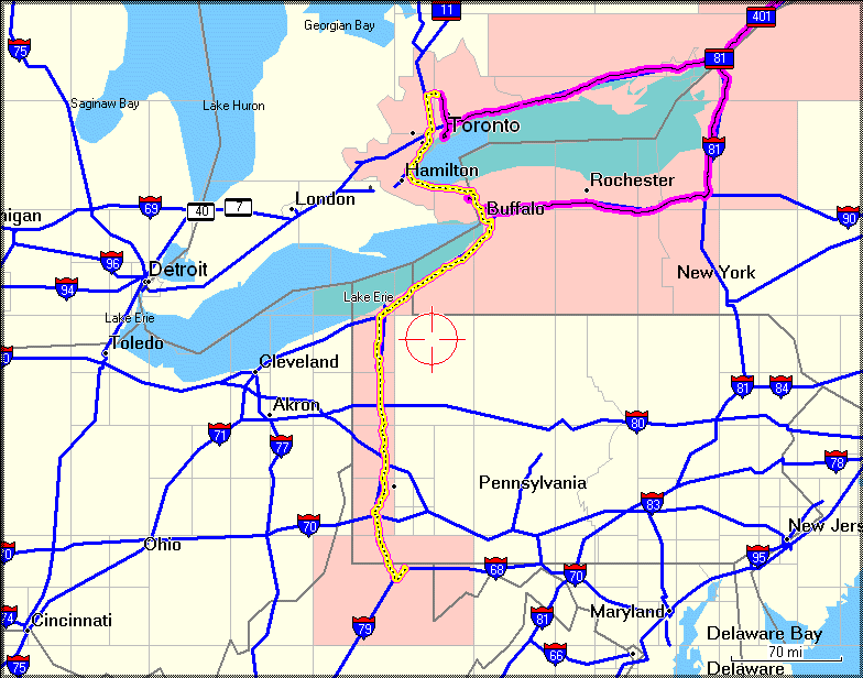 Route traveled 3/31/07 (yellow)