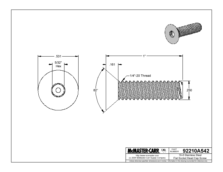 Flat Socket Head Cap Screw Stainless Steel - Click to Enlarge