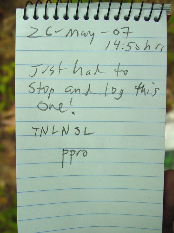 Log Entry for Cooper Rock TB Dropoff