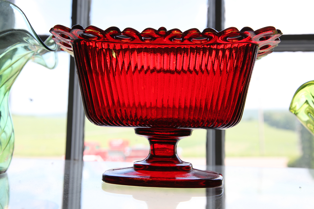 Red Glass in Window at Red House Elementary School Antique Mall