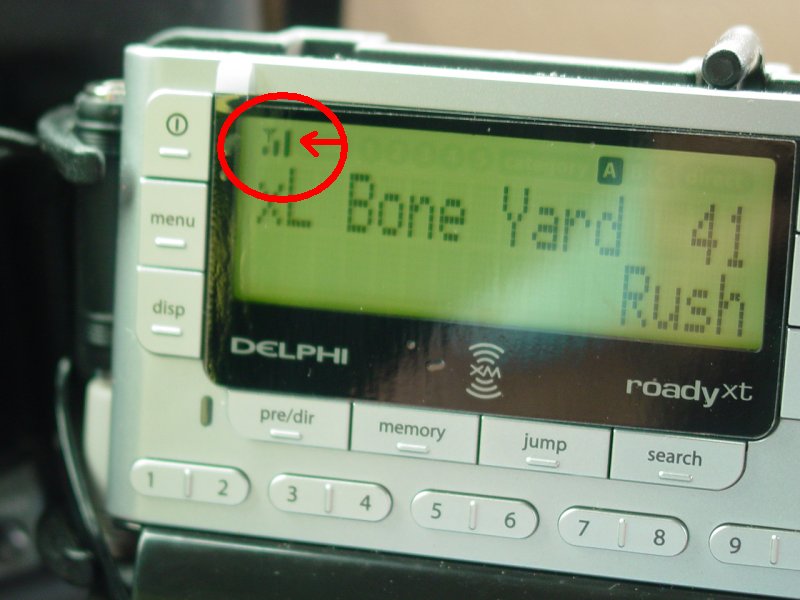 Satellite Reception, XM Radio, external antenna, three bars - Click to Enlarge