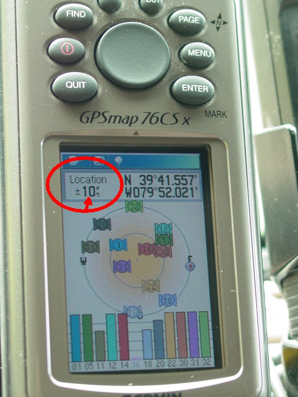Satellite Reception (GPSMap 76 CSx, external antenna, 12 satellites, 10ft accuracy) - Click to Enlarge