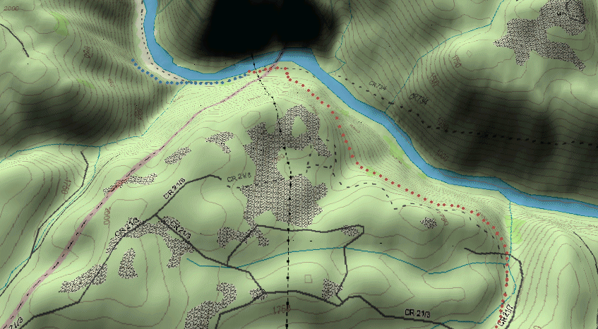 3-D Track - Red (Jeep) Blue (Foot) - Click to Enlarge