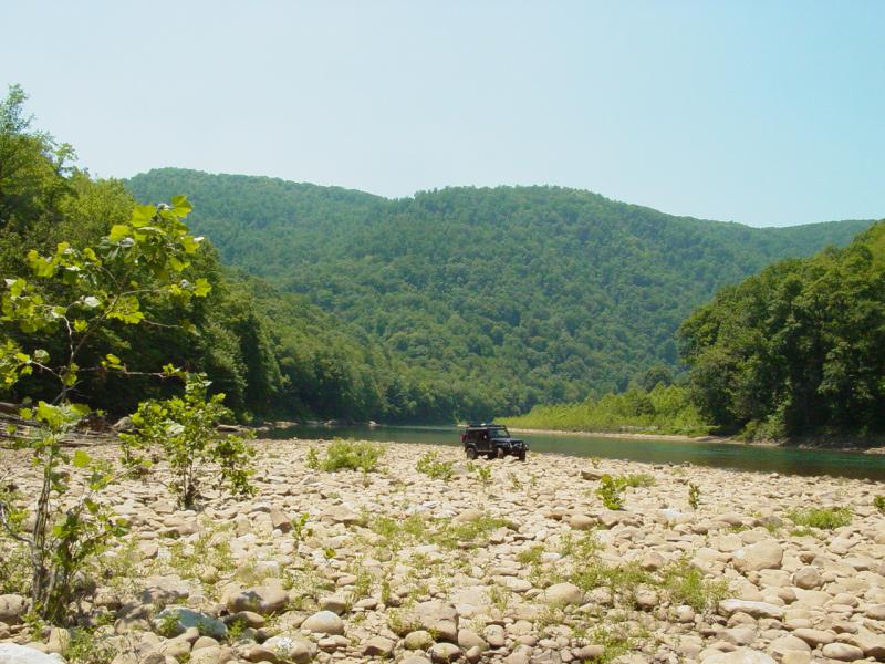 The Jeep on the Banks of the Cheat - Click to Enlarge