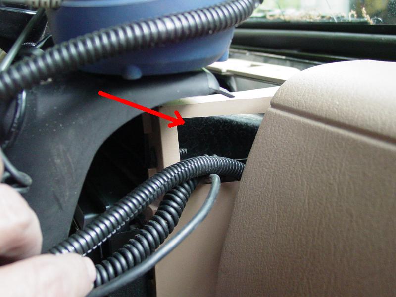 Power Leads and Opening in Dash (with bezel partially removed) - Click to Enlarge