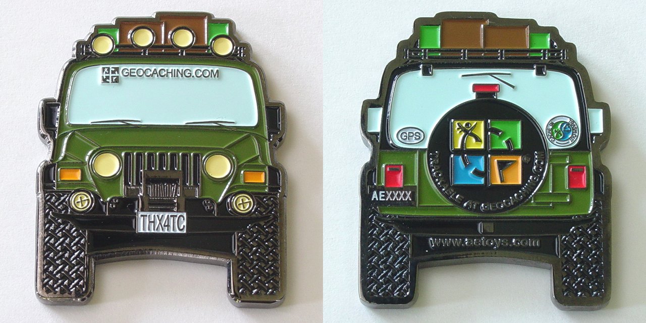 Army Green THX4TC Jeep Geocoin  Click to Enlarge