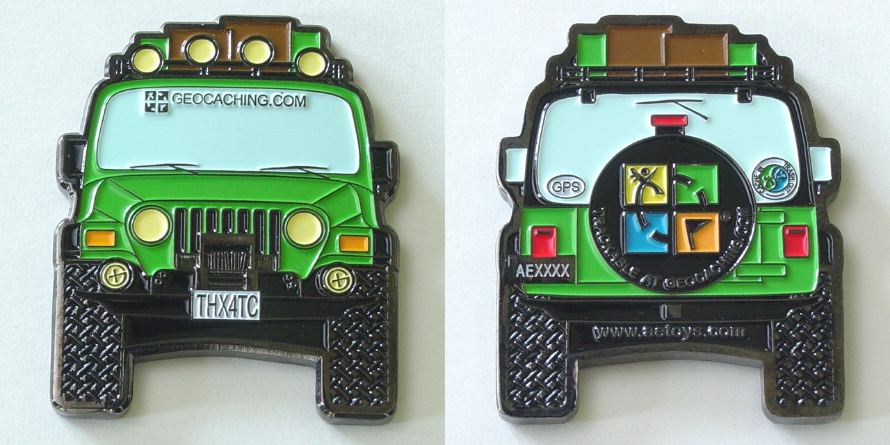 Green THX4TC Jeep Geocoin - Click to Enlarge