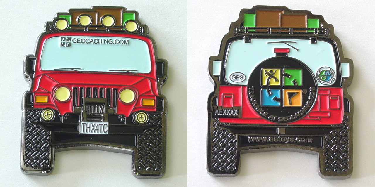 Red THX4TC Jeep Geocoin - Click to Enlarge