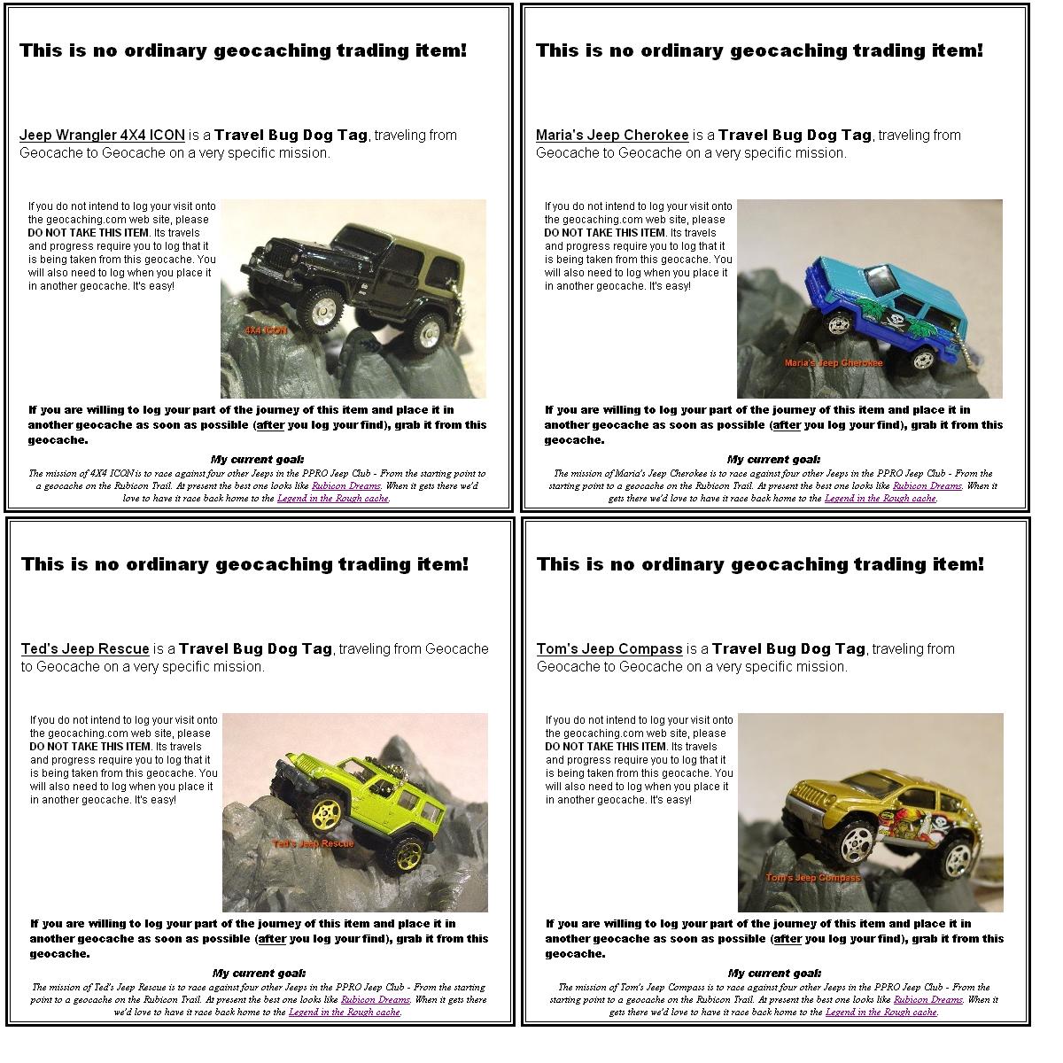 Travel Bug Sheet - Click to Enlarge